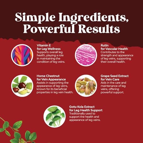Natures Craft Venen-Unterstützung für Beine und Venen – Ganzkörper-Formel mit Rosskastanienextrakt für Krampfadern und Besenreiser – Vegan, Nicht-GMO, 60 Kapseln
