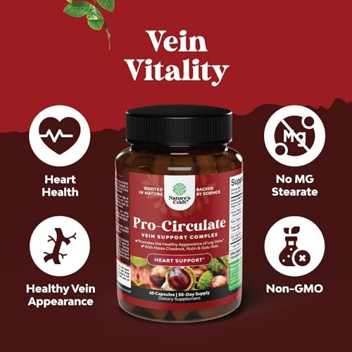 Natures Craft Venen-Unterstützung für Beine und Venen – Ganzkörper-Formel mit Rosskastanienextrakt für Krampfadern und Besenreiser – Vegan, Nicht-GMO, 60 Kapseln