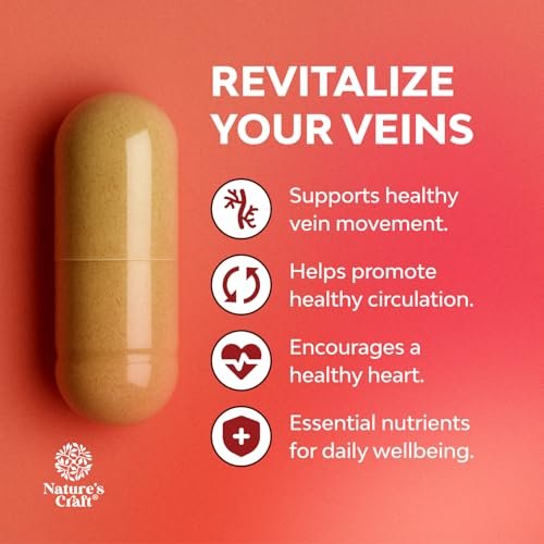 Natures Craft Venen-Unterstützung für Beine und Venen – Ganzkörper-Formel mit Rosskastanienextrakt für Krampfadern und Besenreiser – Vegan, Nicht-GMO, 60 Kapseln