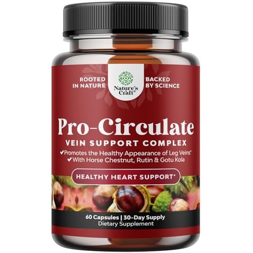 Natures Craft Venen-Unterstützung für Beine und Venen – Ganzkörper-Formel mit Rosskastanienextrakt für Krampfadern und Besenreiser – Vegan, Nicht-GMO, 60 Kapseln