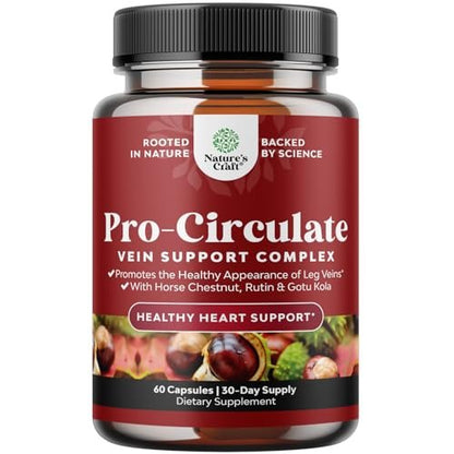 Natures Craft Venen-Unterstützung für Beine und Venen – Ganzkörper-Formel mit Rosskastanienextrakt für Krampfadern und Besenreiser – Vegan, Nicht-GMO, 60 Kapseln