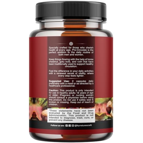 Natures Craft Venen-Unterstützung für Beine und Venen – Ganzkörper-Formel mit Rosskastanienextrakt für Krampfadern und Besenreiser – Vegan, Nicht-GMO, 60 Kapseln