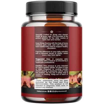 Natures Craft Venen-Unterstützung für Beine und Venen – Ganzkörper-Formel mit Rosskastanienextrakt für Krampfadern und Besenreiser – Vegan, Nicht-GMO, 60 Kapseln