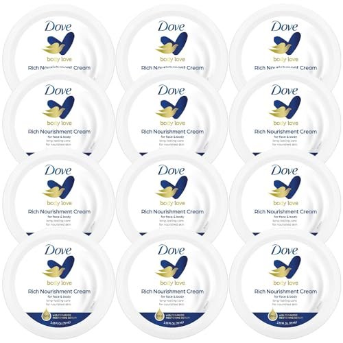 Dove Body Love Reichhaltige Pflegecreme für Gesicht, Hände und Körper bei extrem trockener Haut – 72h Feuchtigkeit mit Ceramid-Serum, Reisegröße, 2,53 Unzen (12er-Pack)