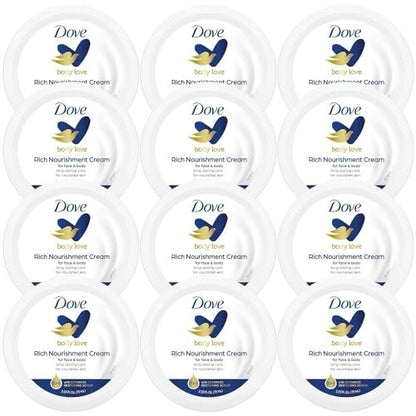 Dove Body Love Reichhaltige Pflegecreme für Gesicht, Hände und Körper bei extrem trockener Haut – 72h Feuchtigkeit mit Ceramid-Serum, Reisegröße, 2,53 Unzen (12er-Pack)
