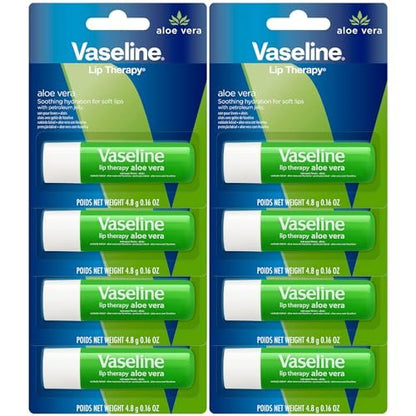 Vaseline Lip Therapy Aloe Fresh 8er-Pack – Feuchtigkeitsspendender Lippenbalsam für sehr trockene Lippen, 0,16 Oz pro Stück