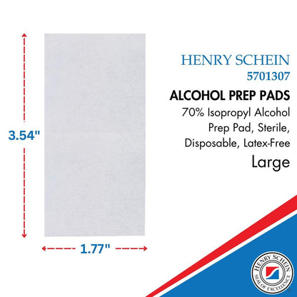 Henry Schein Große Alkohol-Vorbereitungspads (200/Box) – 70% Isopropylalkohol-Tücher, einzeln verpackt – 2-lagig, strukturiert – Hautvorbereitungs-Alkoholtupfer – sterile Pads