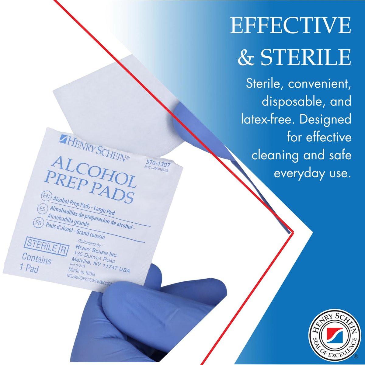 Henry Schein Große Alkohol-Vorbereitungspads (200/Box) – 70% Isopropylalkohol-Tücher, einzeln verpackt – 2-lagig, strukturiert – Hautvorbereitungs-Alkoholtupfer – sterile Pads