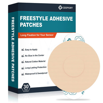 Ceeport 30er-Pack Freestyle Klebepflaster, Sensorabdeckungen für Freestyle Libre 2/3 - Enlite - Medtronic Guardian, CGM-Sensorpflaster, kein Kleber in der Mitte, lange Fixierung für Ihren Sensor (Tan)