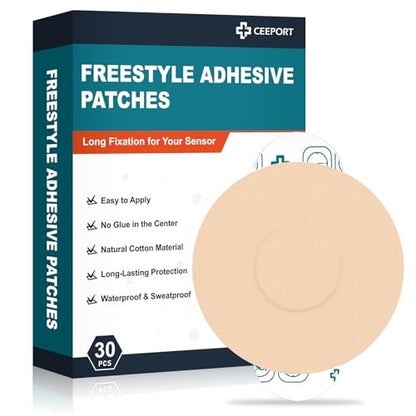 Ceeport 30er-Pack Freestyle Klebepflaster, Sensorabdeckungen für Freestyle Libre 2/3 - Enlite - Medtronic Guardian, CGM-Sensorpflaster, kein Kleber in der Mitte, lange Fixierung für Ihren Sensor (Tan)