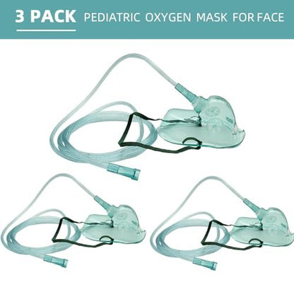 DWCHECK 3er-Pack pädiatrische Sauerstoffmaske mit 7-Fuß-Schlauch, verstellbarem elastischem Band - pädiatrische verlängerte Größe
