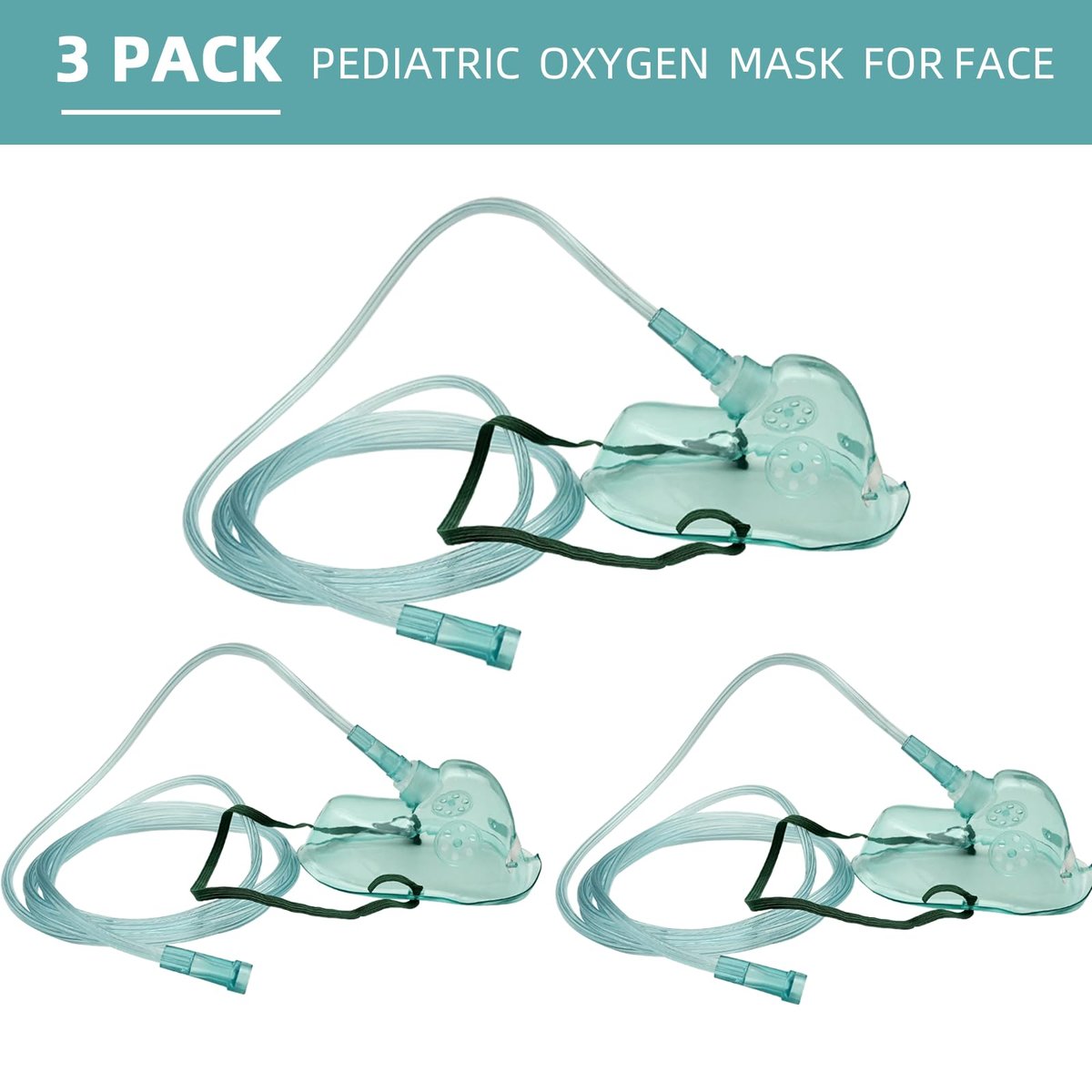 DWCHECK 3er-Pack pädiatrische Sauerstoffmaske mit 7-Fuß-Schlauch, verstellbarem elastischem Band - pädiatrische verlängerte Größe