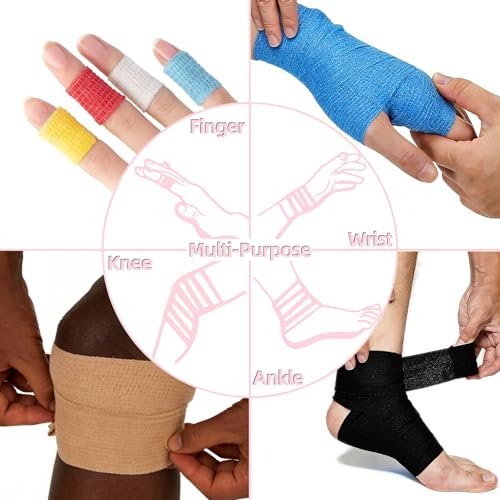 IndigoCase 6 Rollen Selbstklebende Bandage 5 cm, Gitter-Mix Farben Elastisches Sporttape, Veterinärwickel, Handgelenkbandage, Kleine Bandage für Kinder, Finger, Hunde, Haustiere