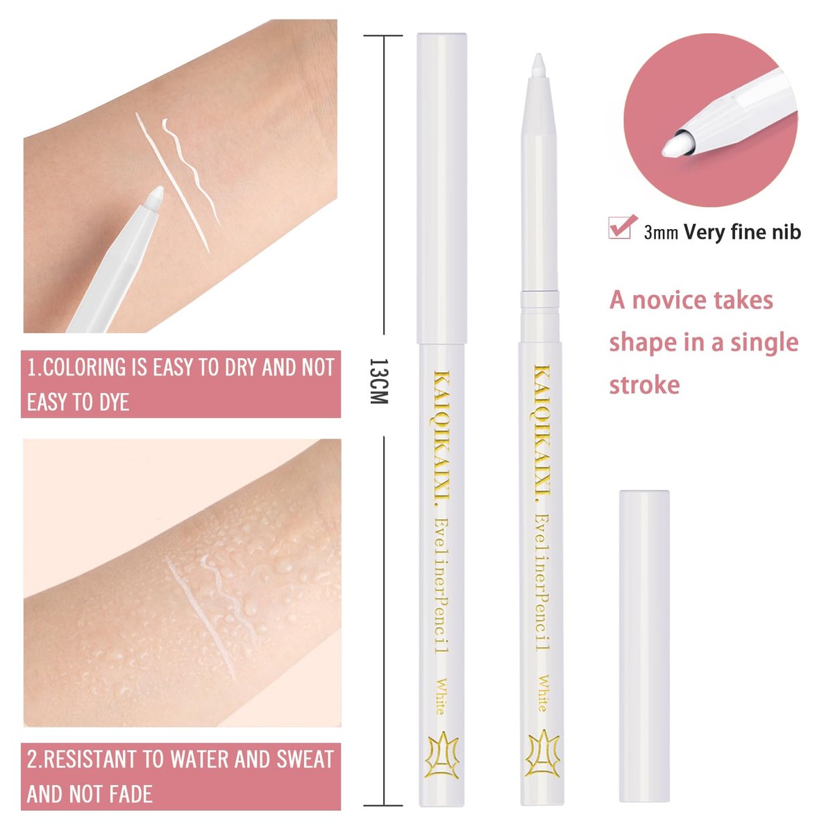 12er-Pack Weiße Eyeliner-Stifte – Professionelle Highlighter, Lippenkonturenstifte, langanhaltende Augenbrauen-Gel-Stifte, Make-up-Tools