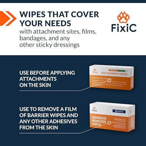 Fixic Skin Barrier Wipes - 50 Stück - Premium Hautschutz-Tücher zur Schaffung einer Barriere zwischen Haut und Aufklebern - Hautkleber-Tücher zur Steigerung der Klebewirkung