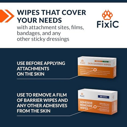 Fixic Skin Barrier Wipes - 50 Stück - Premium Hautschutz-Tücher zur Schaffung einer Barriere zwischen Haut und Aufklebern - Hautkleber-Tücher zur Steigerung der Klebewirkung