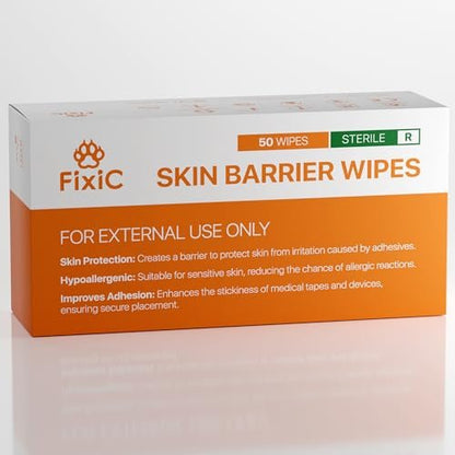 Fixic Skin Barrier Wipes - 50 Stück - Premium Hautschutz-Tücher zur Schaffung einer Barriere zwischen Haut und Aufklebern - Hautkleber-Tücher zur Steigerung der Klebewirkung