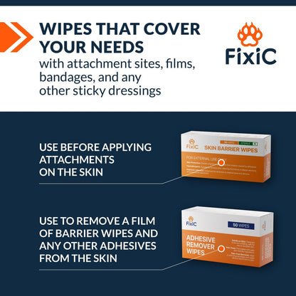 Fixic Skin Barrier Wipes - 50 Stück - Premium Hautschutz-Tücher zur Schaffung einer Barriere zwischen Haut und Aufklebern - Hautkleber-Tücher zur Steigerung der Klebewirkung