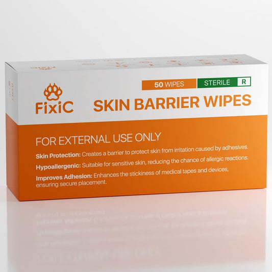 Fixic Skin Barrier Wipes - 50 Stück - Premium Hautschutz-Tücher zur Schaffung einer Barriere zwischen Haut und Aufklebern - Hautkleber-Tücher zur Steigerung der Klebewirkung