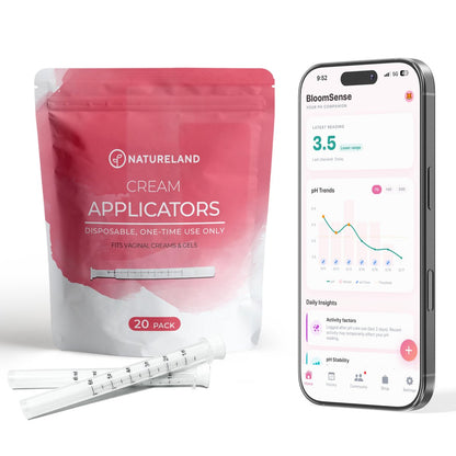 NATURELAND Vaginalcreme-Applikatoren für Frauen – Sanfte, komfortable Spitze – Dosierungsmarkierungen – Einzeln verpackt, Einweg – Intime Wellness – mit BloomSense App (20er Pack)