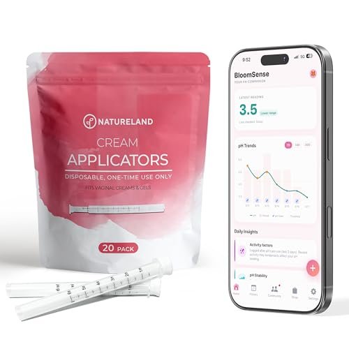 NATURELAND Vaginalcreme-Applikatoren für Frauen – Sanfte, komfortable Spitze – Dosierungsmarkierungen – Einzeln verpackt, Einweg – Intime Wellness – mit BloomSense App (20er Pack)