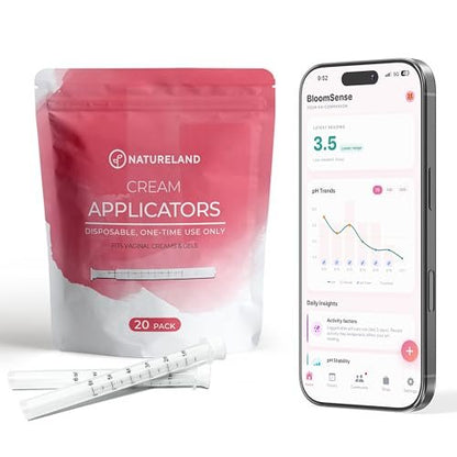 NATURELAND Vaginalcreme-Applikatoren für Frauen – Sanfte, komfortable Spitze – Dosierungsmarkierungen – Einzeln verpackt, Einweg – Intime Wellness – mit BloomSense App (20er Pack)