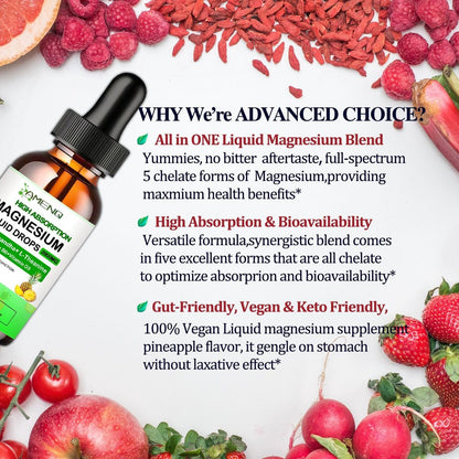 Flüssiges Magnesium-Präparat, Bio 5-in-1 Magnesium-Komplex-Tropfen | Glycinat, Taurat, Oxid, Malat, Citrat mit L-Theanin, Ashwagandha für Cortisol, Schlaf*, Stress, Muskeln