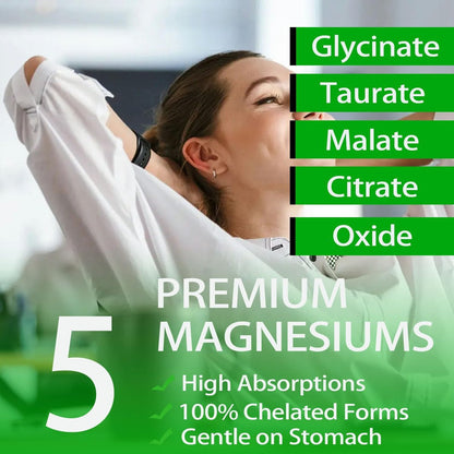Flüssiges Magnesium-Präparat, Bio 5-in-1 Magnesium-Komplex-Tropfen | Glycinat, Taurat, Oxid, Malat, Citrat mit L-Theanin, Ashwagandha für Cortisol, Schlaf*, Stress, Muskeln