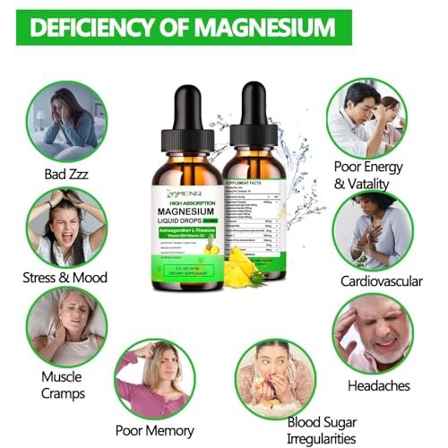 Flüssiges Magnesium-Präparat, Bio 5-in-1 Magnesium-Komplex-Tropfen | Glycinat, Taurat, Oxid, Malat, Citrat mit L-Theanin, Ashwagandha für Cortisol, Schlaf*, Stress, Muskeln