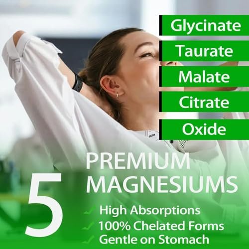 Flüssiges Magnesium-Präparat, Bio 5-in-1 Magnesium-Komplex-Tropfen | Glycinat, Taurat, Oxid, Malat, Citrat mit L-Theanin, Ashwagandha für Cortisol, Schlaf*, Stress, Muskeln