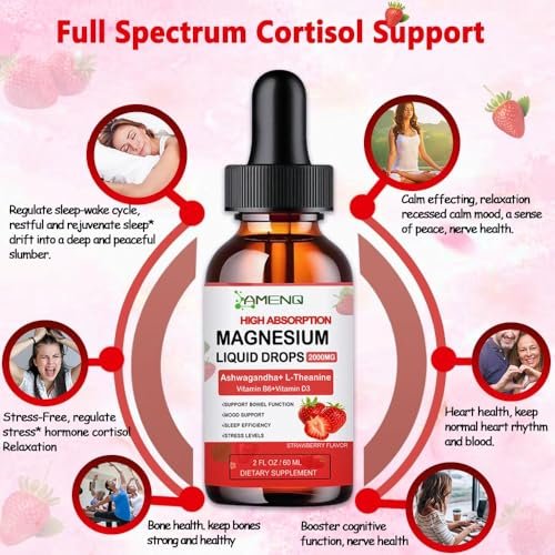 Cortisol Supplement Flüssigkeitstropfen – Cortisol Reducer mit Magnesiumglycinat, KSM-66 Ashwagandha, L-Theanin – Flüssig-Magnesium-Cortisol-Getränkemischung für Hormonbalance, Entspannung und Ruhe