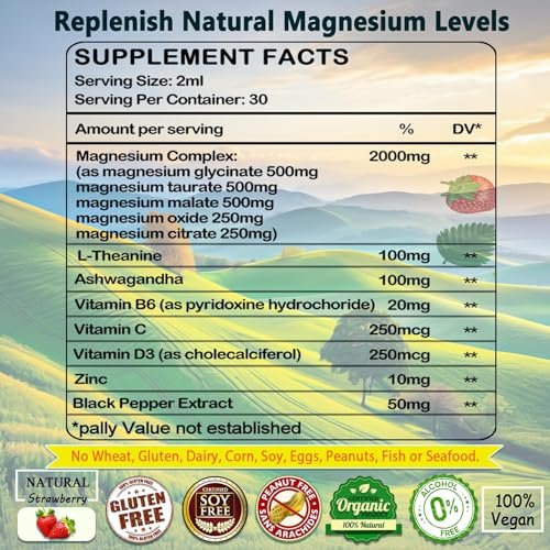 Cortisol Supplement Flüssigkeitstropfen – Cortisol Reducer mit Magnesiumglycinat, KSM-66 Ashwagandha, L-Theanin – Flüssig-Magnesium-Cortisol-Getränkemischung für Hormonbalance, Entspannung und Ruhe