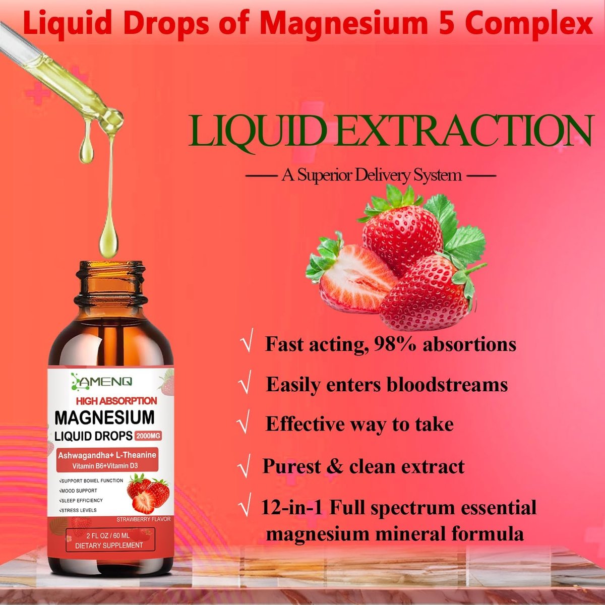 Cortisol Supplement Flüssigkeitstropfen – Cortisol Reducer mit Magnesiumglycinat, KSM-66 Ashwagandha, L-Theanin – Flüssig-Magnesium-Cortisol-Getränkemischung für Hormonbalance, Entspannung und Ruhe