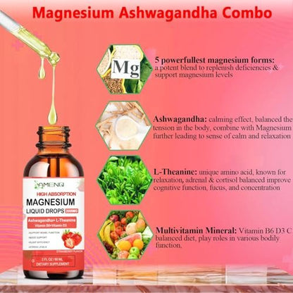 Cortisol Supplement Flüssigkeitstropfen – Cortisol Reducer mit Magnesiumglycinat, KSM-66 Ashwagandha, L-Theanin – Flüssig-Magnesium-Cortisol-Getränkemischung für Hormonbalance, Entspannung und Ruhe