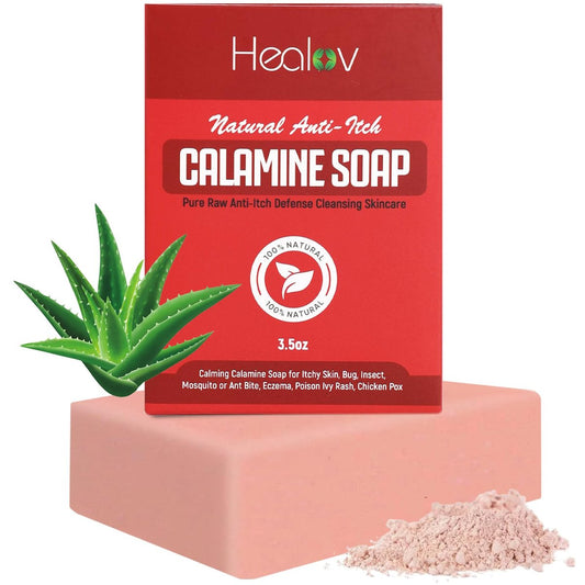 Healov Calamine Seife Bar – Natürliche Linderung bei Juckreiz, Insektenstichen, Ekzemen und Hautausschlägen – 100 g