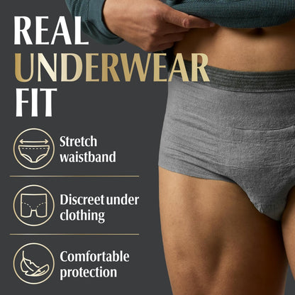 Depend Real Fit Inkontinenzhose für Männer, Einweg, Maximale Saugfähigkeit, Large/Extra Large, Grau, 12 Stück