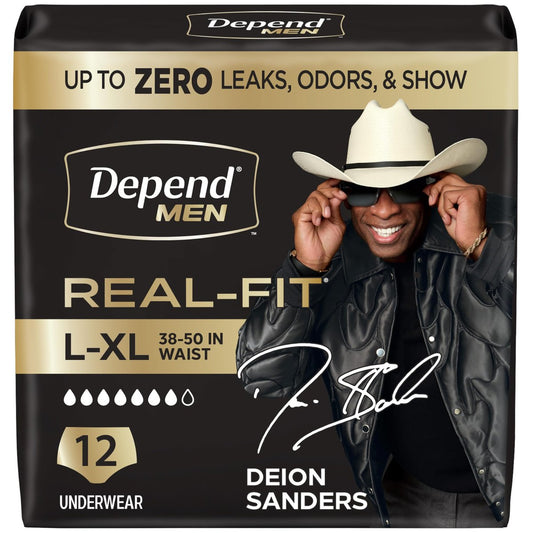 Depend Real Fit Inkontinenzhose für Männer, Einweg, Maximale Saugfähigkeit, Large/Extra Large, Grau, 12 Stück