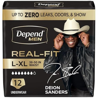 Depend Real Fit Inkontinenzhose für Männer, Einweg, Maximale Saugfähigkeit, Large/Extra Large, Grau, 12 Stück