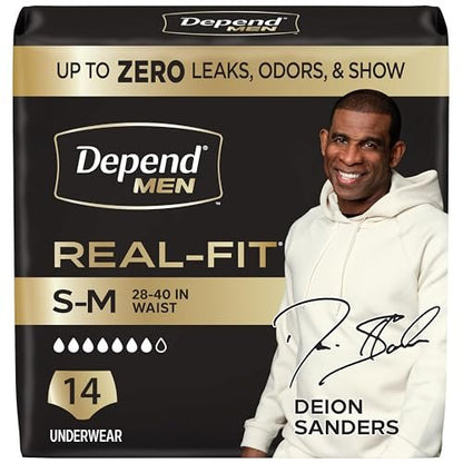 Depend Real Fit Inkontinenzslips für Männer, Einweg, maximale Saugfähigkeit, Klein/Mittel, Grau, 14 Stück