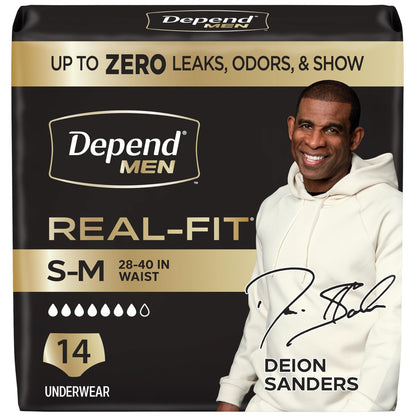 Depend Real Fit Inkontinenzslips für Männer, Einweg, maximale Saugfähigkeit, Klein/Mittel, Grau, 14 Stück