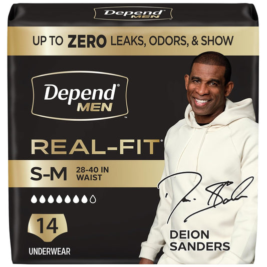 Depend Real Fit Inkontinenzslips für Männer, Einweg, maximale Saugfähigkeit, Klein/Mittel, Grau, 14 Stück