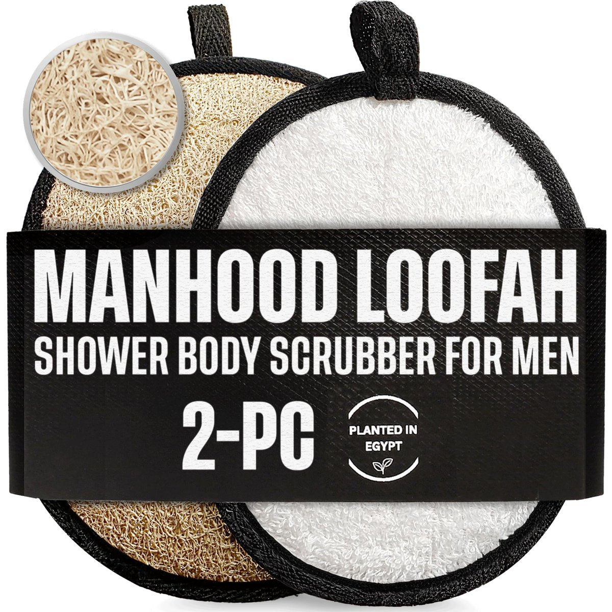 Natürlicher Loofah Duschpeeling für Männer – Ägyptischer Luffa-Schwamm – 2er-Set Schwarz & Weiß