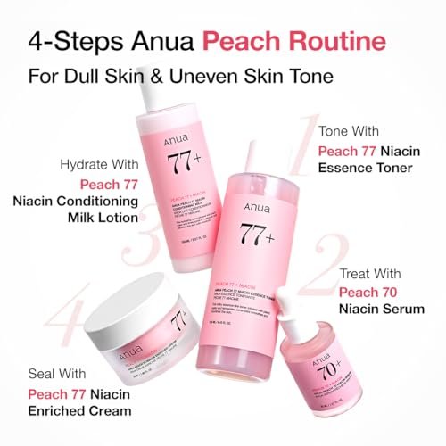 Anua Peach 77 Niacin Essence Toner 250ml – Aufhellender Gesichtstoner mit Niacinamid, Panthenol und Ceramiden für Glas-Haut (Koreanische Hautpflege)
