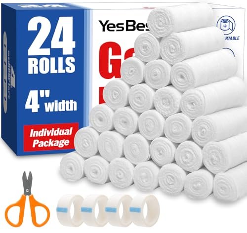 YesBes 24er Pack Mullbinden, 10 cm x 3,7 m, Premium Mullwickel für Wunden, Verbandsmull, einzeln verpackt