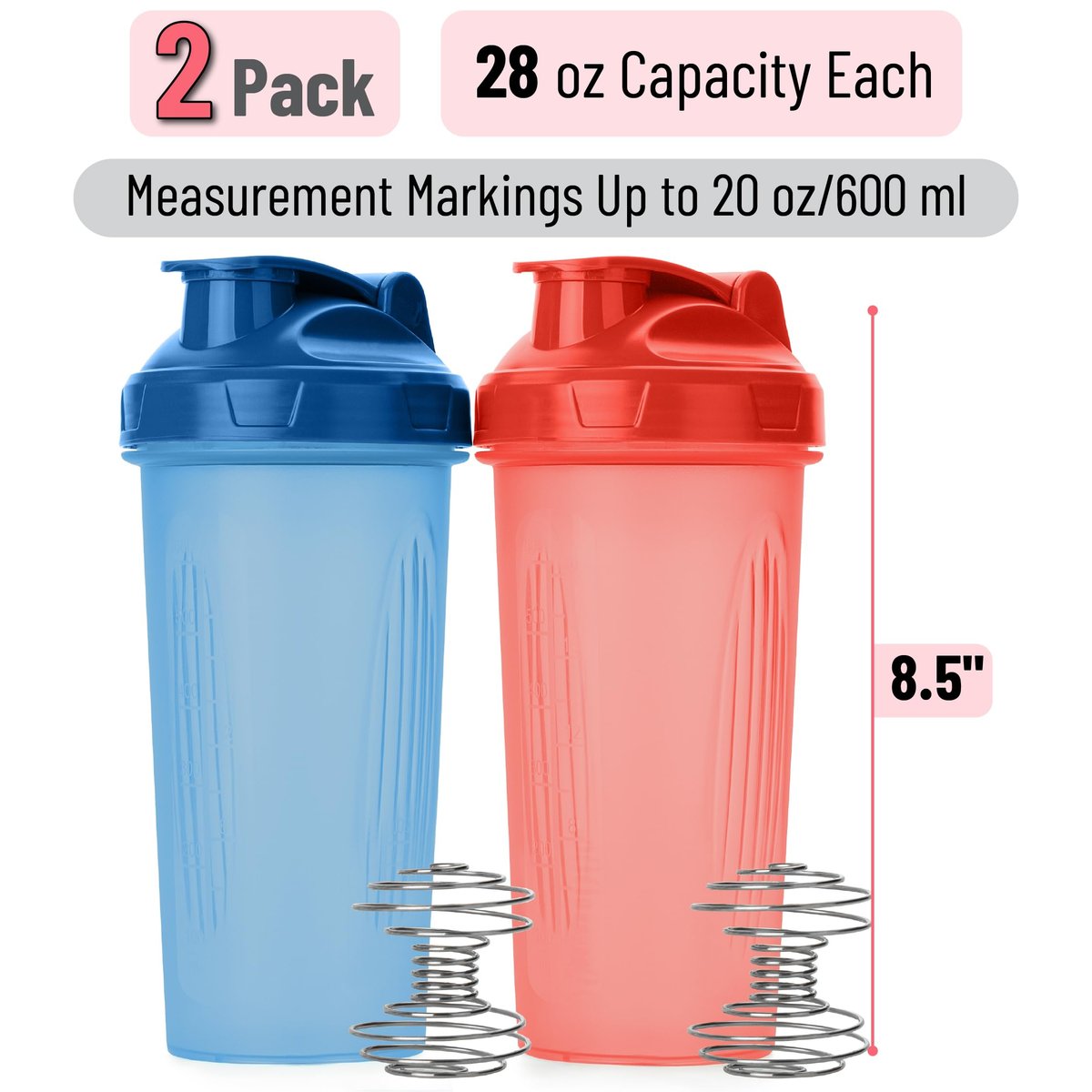 Mr. Pen Protein-Shaker-Flaschen, 2er-Pack, 28 oz, Auslaufsicherer Deckel mit Klappverschluss, Drahtkugel für klumpenfreies Mixen, Ideal für Proteinshakes, Smoothies und Nahrungsergänzungsmittel