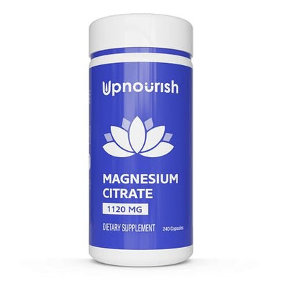 UpNourish Reines Magnesiumcitrat 1120mg, 240 Kapseln – Hochdosiertes Magnesium für Frauen & Männer – Natürliche Entspannung, Muskelkrämpfe & Verdauung