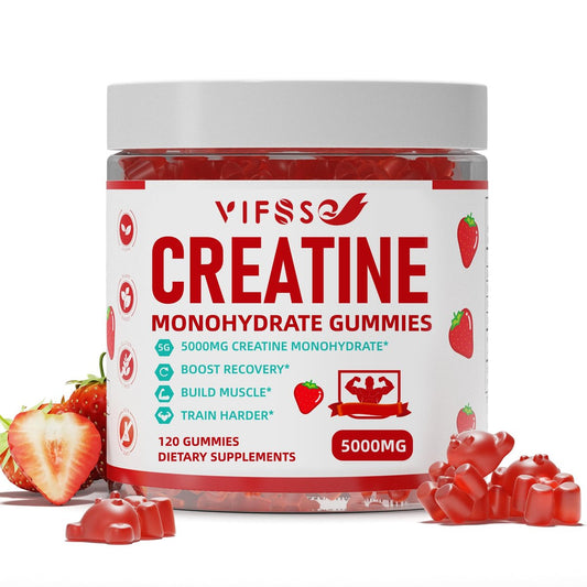 VIFSSG Kreatin-Monohydrat Gummibärchen 5 g für Männer & Frauen, 120 zuckerfreie Gummis mit 200 mg Magnesiumglycinat, 200 mg L-Threonat für Muskelunterstützung, Energie-Boost