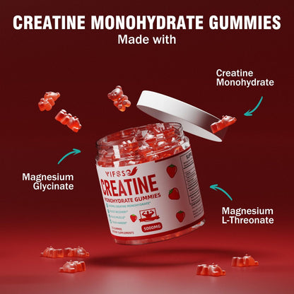 VIFSSG Kreatin-Monohydrat Gummibärchen 5 g für Männer & Frauen, 120 zuckerfreie Gummis mit 200 mg Magnesiumglycinat, 200 mg L-Threonat für Muskelunterstützung, Energie-Boost