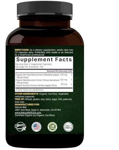 NatureBell 3-in-1 Sea Moss Komplex – 240 vegane Kapseln mit Bio-Bladderwrack & Bio-Klettenwurzel – Unterstützt Verdauung, Vitalität & Immunsystem*