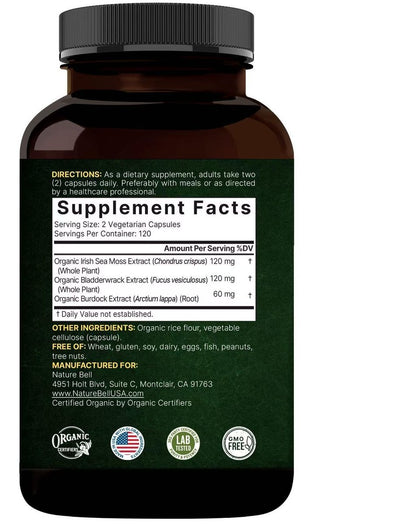 NatureBell 3-in-1 Sea Moss Komplex – 240 vegane Kapseln mit Bio-Bladderwrack & Bio-Klettenwurzel – Unterstützt Verdauung, Vitalität & Immunsystem*